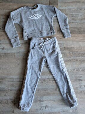 Umbro Girls Heather Grey Fleece Sweatshirt & Joggers Set * Size 6/6X